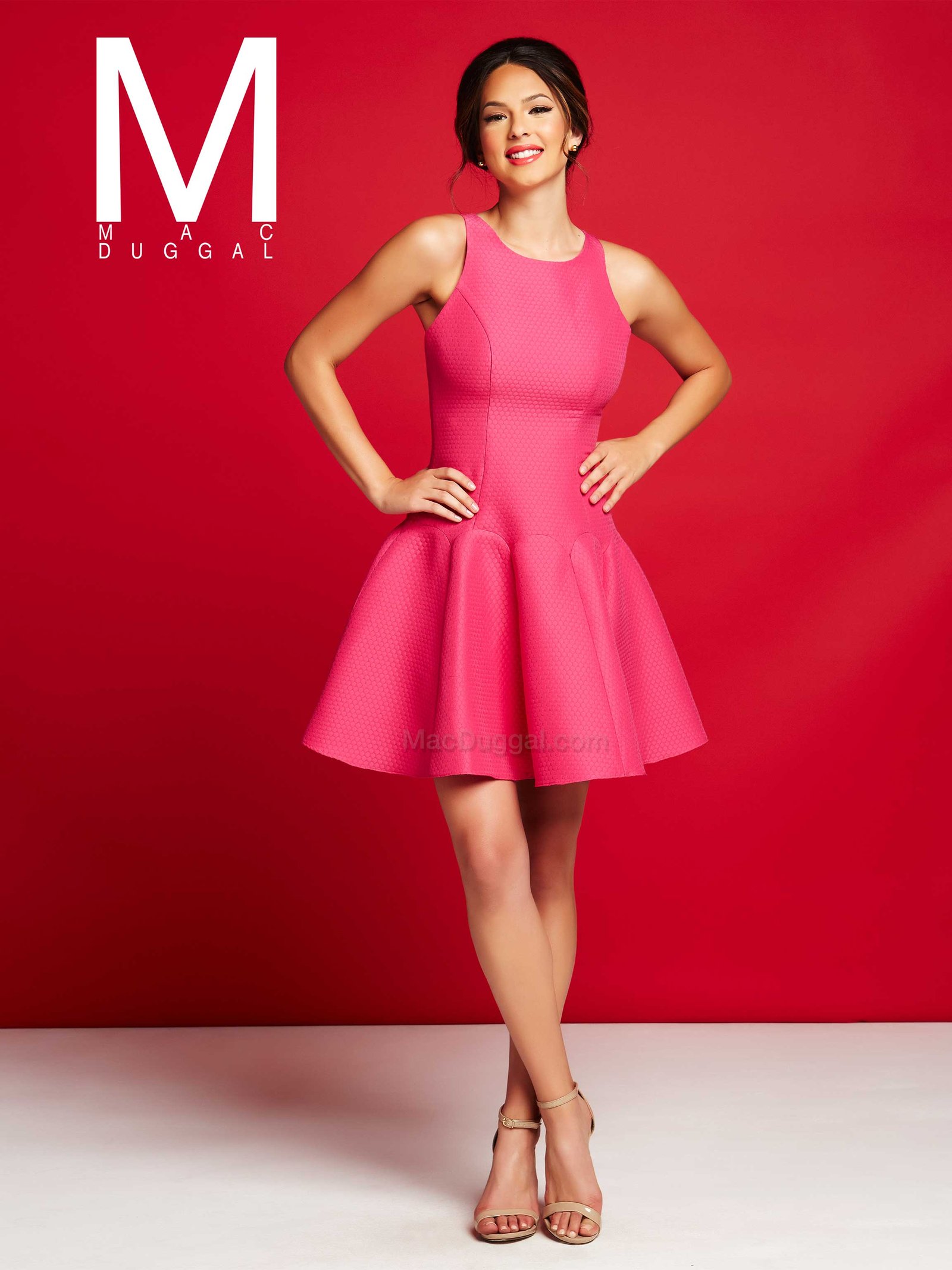 hot pink sleeveless pleated flared short party dress